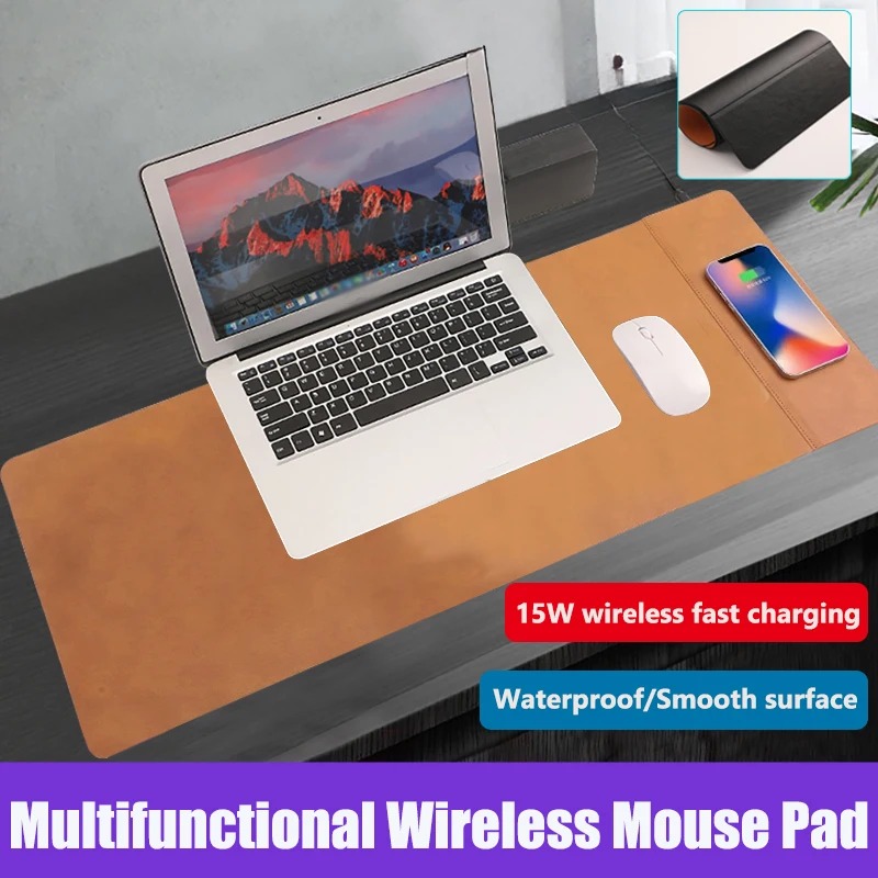 Mouse Charging Pad - Draadloos opladen PU-muismat Gaming Grote antislip-muismat