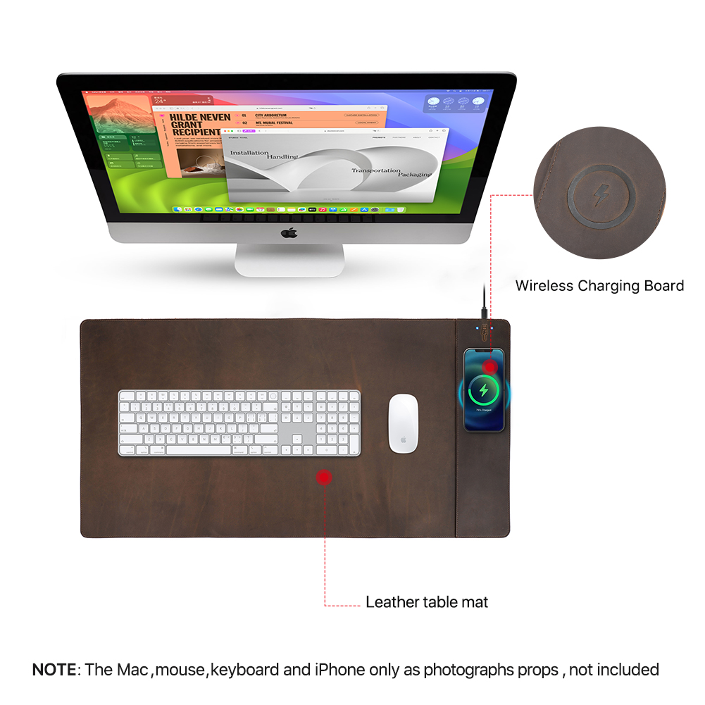 Echte lederen muismat met tele - Mouse Charging Pad recensie en prijs